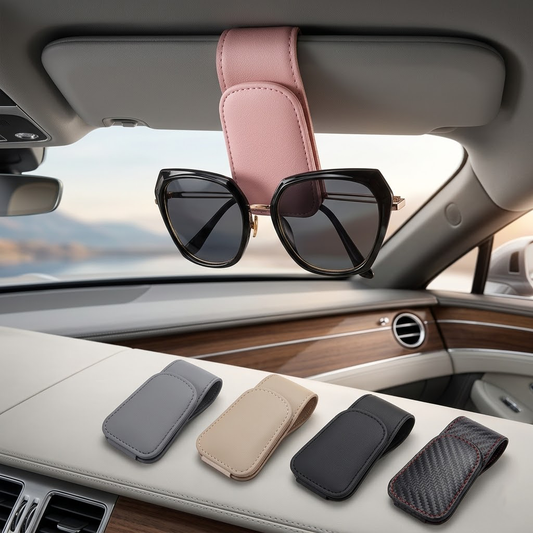 Divanoxcosh Magnetic Leather Car Sunglasses Holder for Sun Visor, Universal Eyeglasses Hanger Clip, Premium Car Interior Accessories for All Glasses Sizes