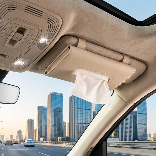 Divanoxcosh Car Visor Tissue Holder, Sun Visor Napkin Holder Hanging Paper Towel Clip, Car Disposable Mask Dispenser & Organizer, PU Leather Backseat Tissue Case for Automotive Accessories - Universal Fit