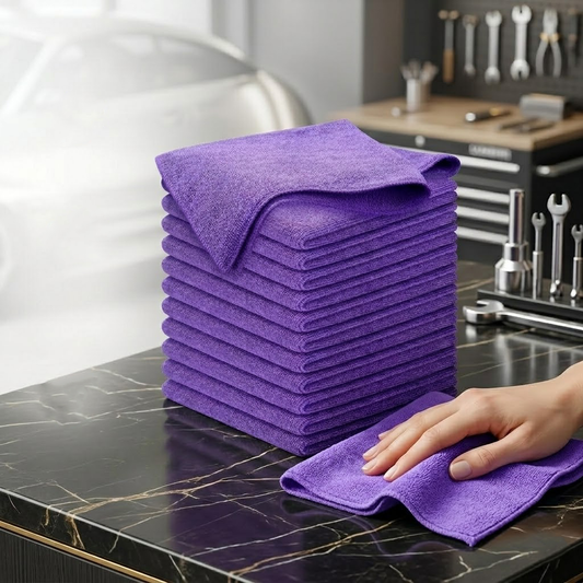 Divanoxcosh Microfiber Cleaning Cloths - 12 Pack Ultra Soft & Highly Absorbent Car Microfiber Towels, Professional Grade Cleaning Rags for Detailing, Washing, Polishing and Dusting - Purple